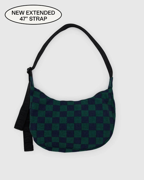 Baggu | Medium Nylon Crescent Bag | NAVY GREEN CHECK