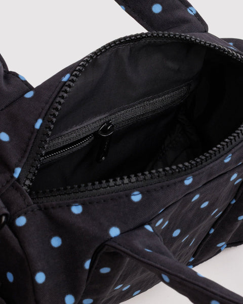 Baggu | Small Nylon Duffle Bag | Black and Sky Blue Micro Dot