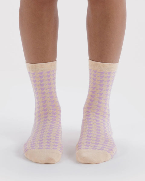 Baggu | Crew Socks | Pink Houndstooth