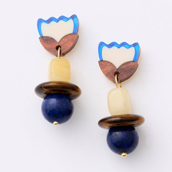 Clio Earrings - brown/cobalt | Martha Jean