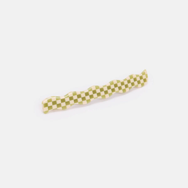 Skinny Wave Barrette in Olive Check | Chunks