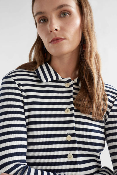 Kullan Fitted Ribbed Shirt | Elk The Label | White/Ink Stripe