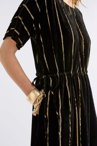 Lumii Velvet Dress - Black/Gold Stripe | Elk The Label