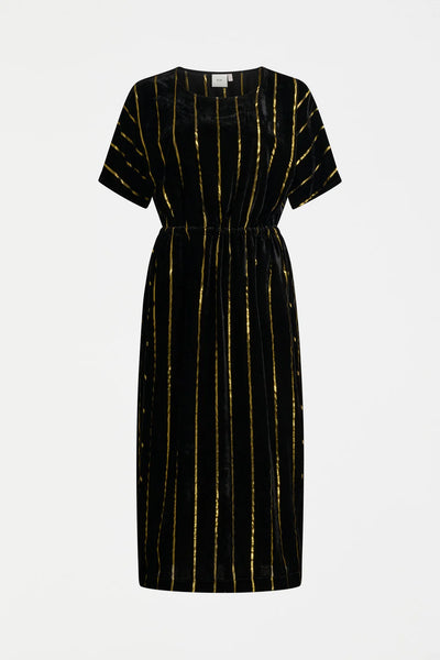 Lumii Velvet Dress - Black/Gold Stripe | Elk The Label