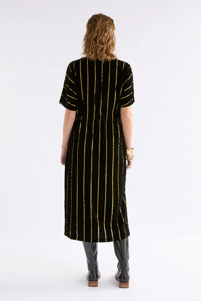 Lumii Velvet Dress - Black/Gold Stripe | Elk The Label