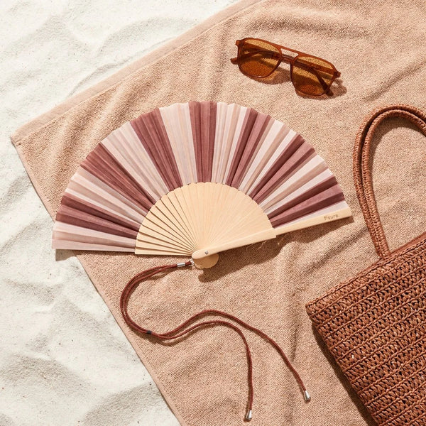 Hand Fan Brown & Beige Stripes | Fisura