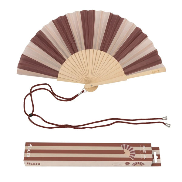 Hand Fan Brown & Beige Stripes | Fisura