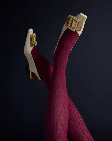 Aran Cashmere Blend Tights - Claret | Tightology