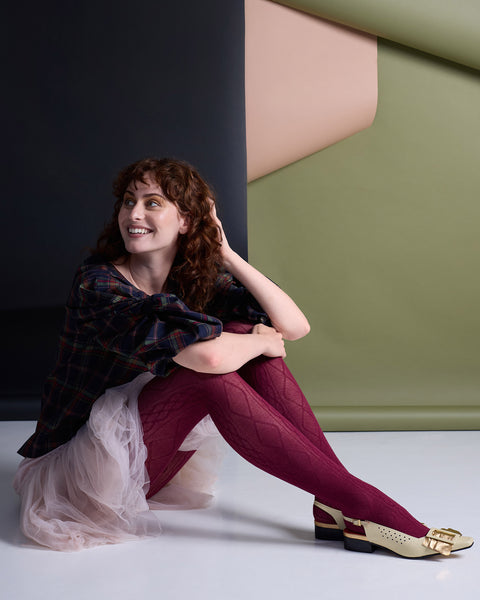 Aran Cashmere Blend Tights - Claret | Tightology