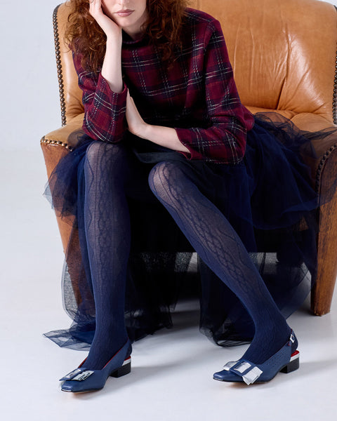 Aran Cashmere Blend Tights - Navy | Tightology