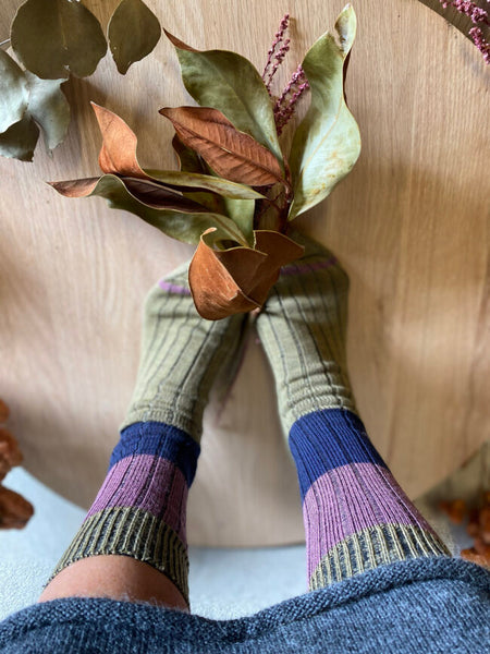 Chunky Rib Merino Wool Socks – Khaki | Tightology