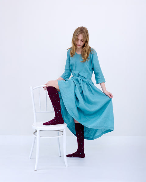 Dotty Long Cotton Socks – Burgundy | Tightology