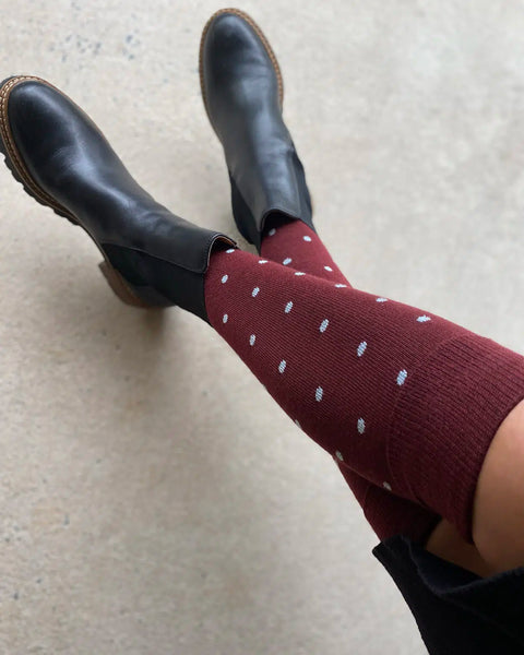Dotty Long Merino Wool Socks | Tightology | Burgundy