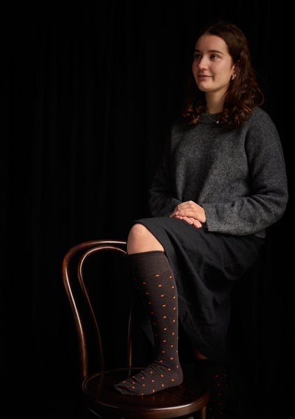 Dotty Long Merino Wool Socks | Tightology | Chocolate