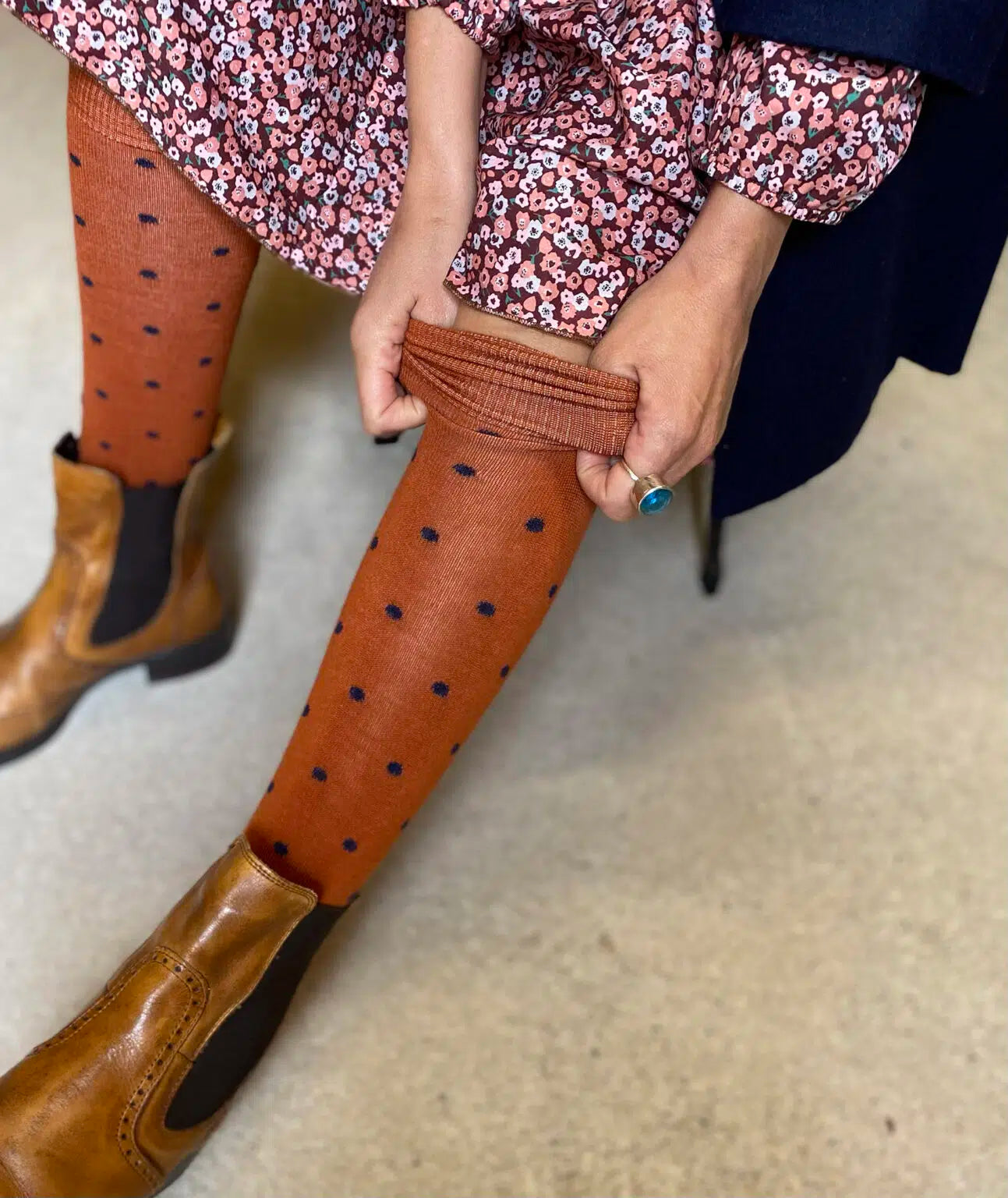 Dotty Long Wool Socks | Tightology | Paprika