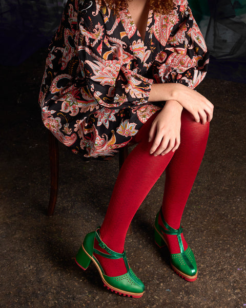 Geo Merino Wool Tights – Red | Tightology
