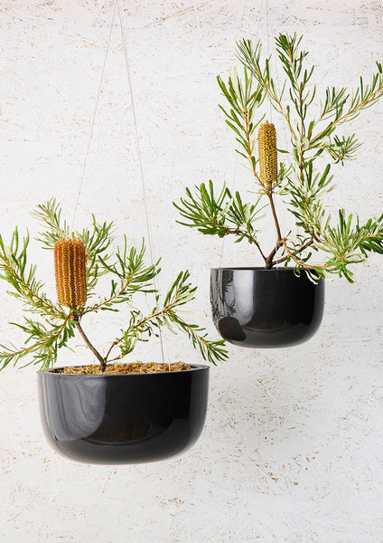 Glazed Earth Hanging Planter black onyx, mid | Angus and Celeste
