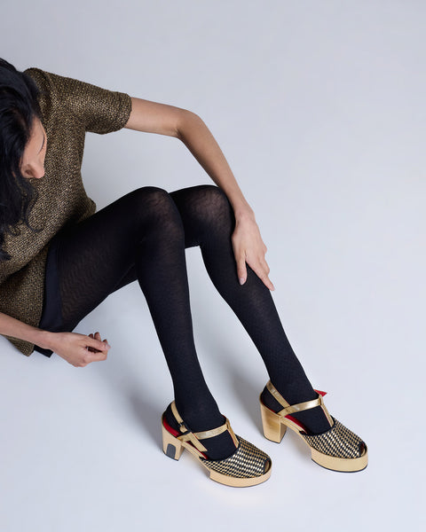 Herringbone Merino Wool Tights – Black | Tightology