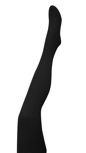 Herringbone Merino Wool Tights – Black | Tightology