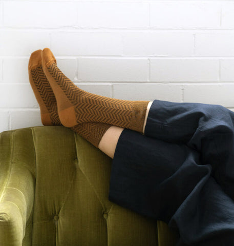 ‘Herringbone Mustard’ Merino Wool Socks | Tightology