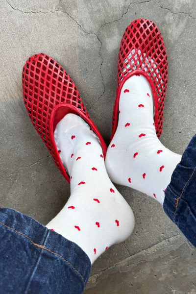 Patterned Sneaker Socks - Heart Cream/Red | Le Bon Shoppe