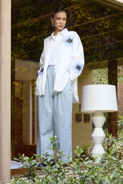 Eiren Relaxed Shirt - White/Lilac Blue | Elk The Label