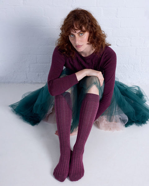 Long Rib Merino Wool Socks – Mauve | Tightology