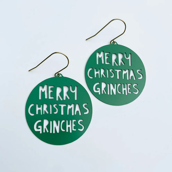 Merry Christmas Grinches earrings in Dark Green | Denzandco