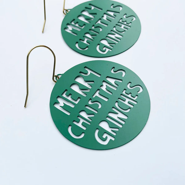 Merry Christmas Grinches earrings in Dark Green | Denzandco