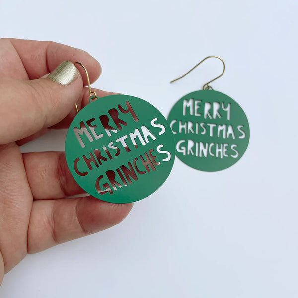 Merry Christmas Grinches earrings in Dark Green | Denzandco