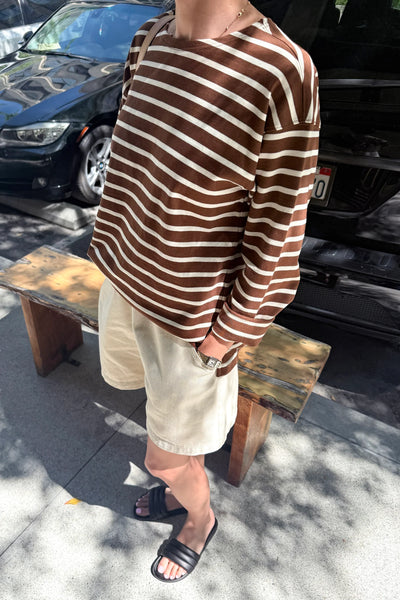 Marseille Top - White Stripe on Coffee | Le Bon Shoppe