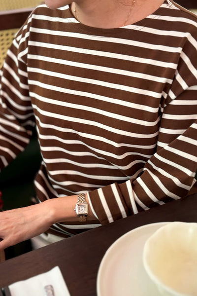 Marseille Top - White Stripe on Coffee | Le Bon Shoppe