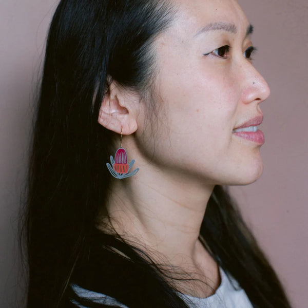Banksia flower earrings in Sage, Burnt Orange & Wine | Denzandco