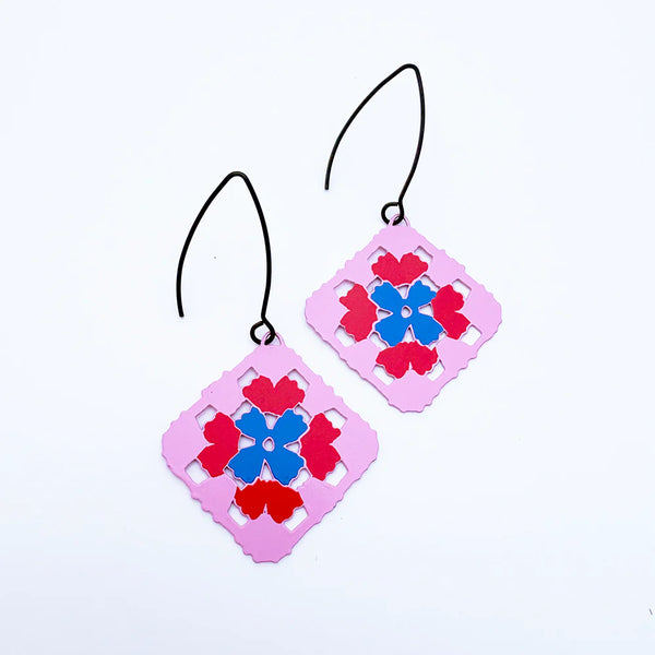 Granny Square earrings in Pink, Red & Blue | Denzandco