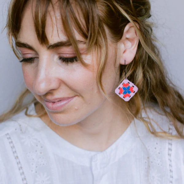 Granny Square earrings in Pink, Red & Blue | Denzandco