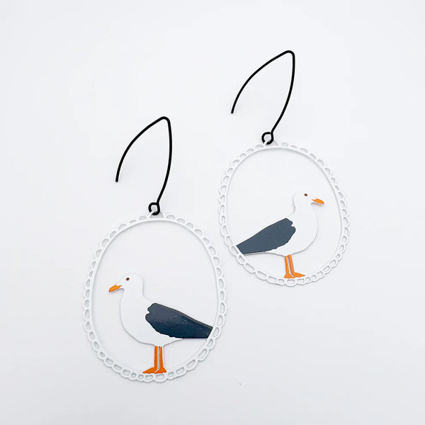 Seagull earrings in White, Grey & Orange | Denzandco