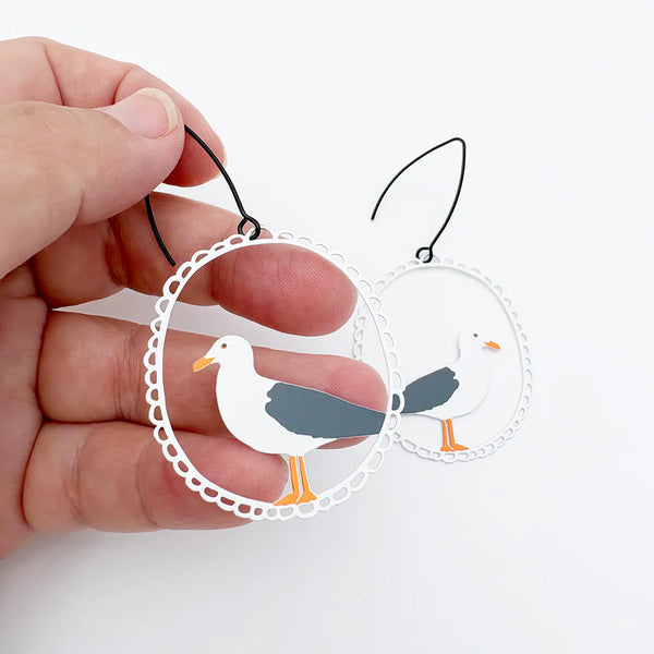 Seagull earrings in White, Grey & Orange | Denzandco