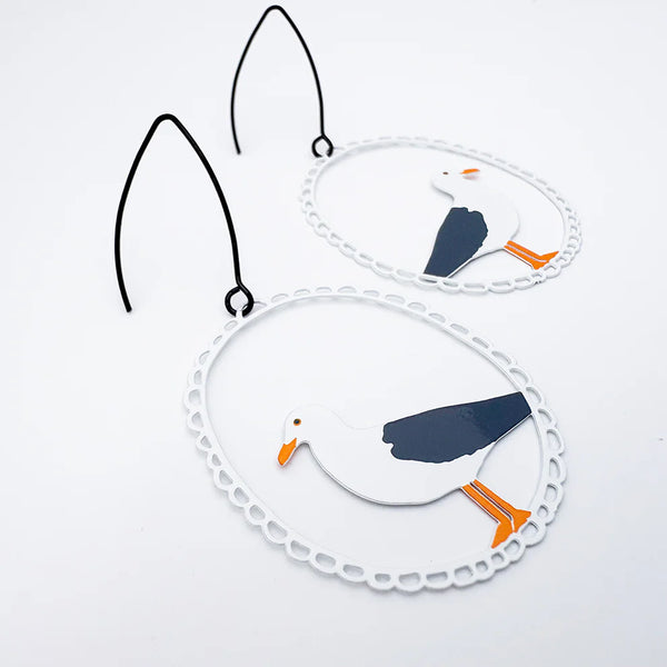 Seagull earrings in White, Grey & Orange | Denzandco
