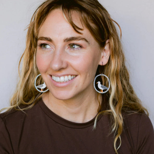 Seagull earrings in White, Grey & Orange | Denzandco