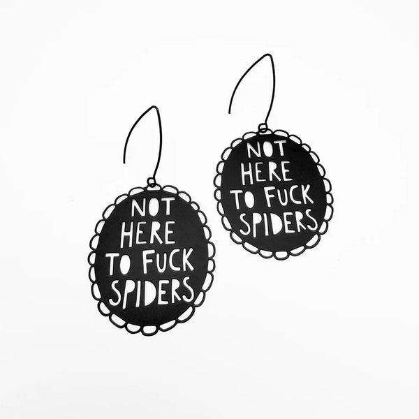 Not Here to F**k Spiders earrings in Black | Denzandco