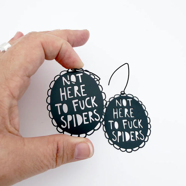 Not Here to F**k Spiders earrings in Black | Denzandco