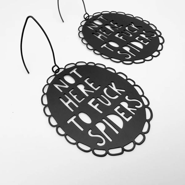 Not Here to F**k Spiders earrings in Black | Denzandco