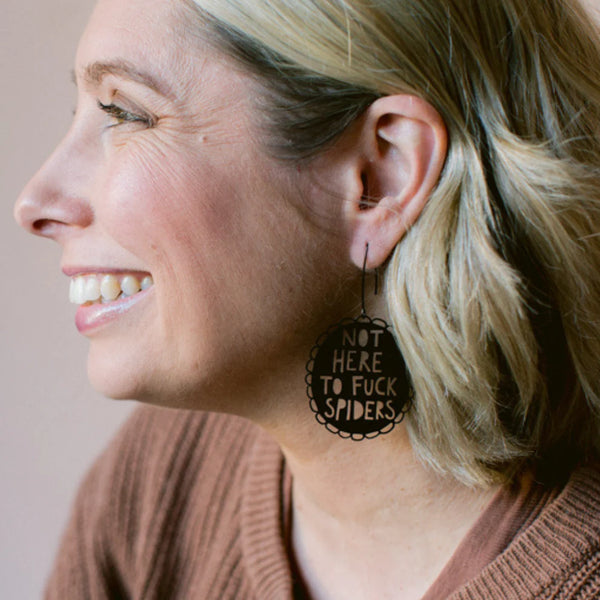 Not Here to F**k Spiders earrings in Black | Denzandco