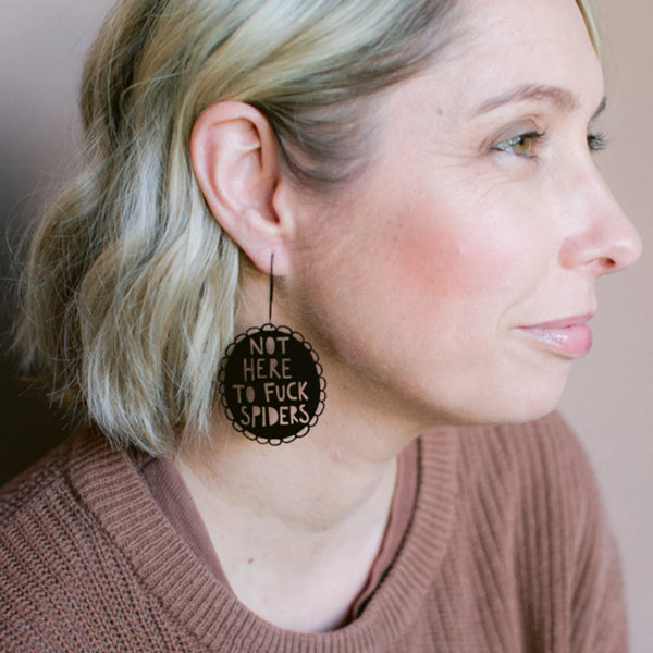 Not Here to F**k Spiders earrings in Black | Denzandco
