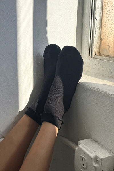 Ruffled Hugger Crew Socks - Black | Le Bon Shoppe