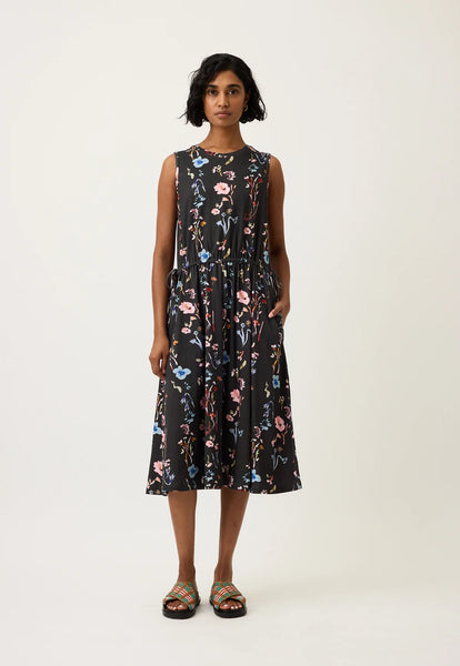 Lidia Tie Dress - Watercolour Charcoal | Nancybird