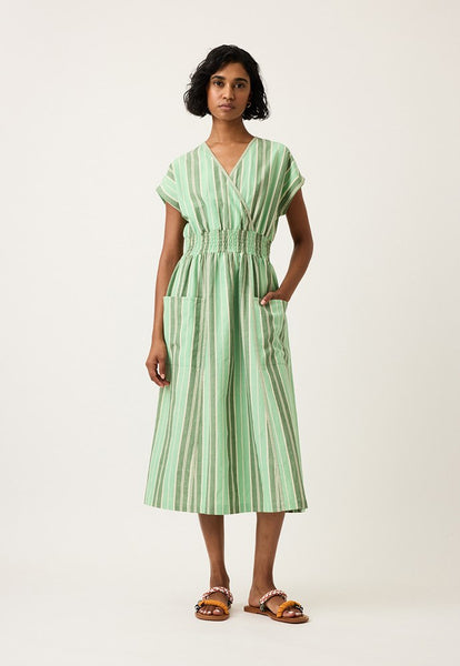 Hana Wrap Dress - Green Stripe | Nancybird