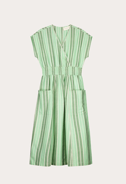 Hana Wrap Dress - Green Stripe | Nancybird