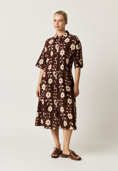 Short Sleeve Paloma Dress - Ochre Flower | Nancybird