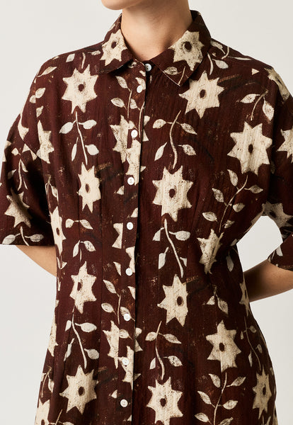 Short Sleeve Paloma Dress - Ochre Flower | Nancybird